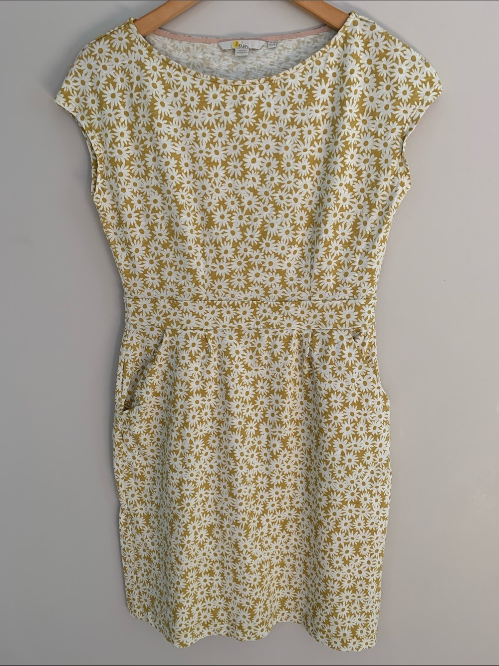 Boden Florrie Daisy Print Jersey Dress Pockets Size 6 Yellow Casual Summer